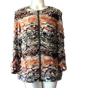 Chico's Ruched Stretch Jacket Full Zip 3/4 Sleeve Size 2 Large L